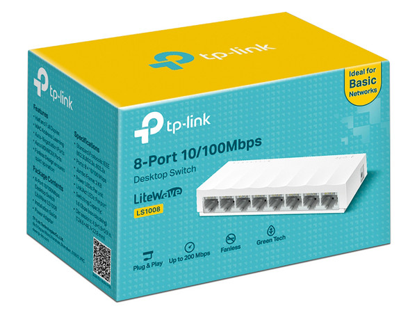 Switch TP-Link LS1008(UN) de 8 puertos 10/100/1000Mbps. Color Blanco.