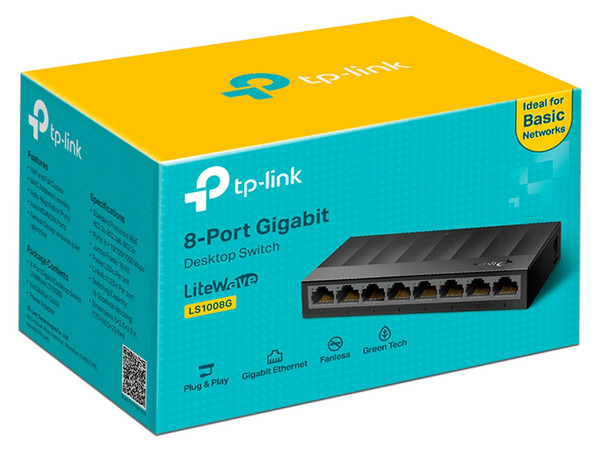 Switch TP-Link LS1008G(UN) de 8 puertos 10/100/1000Mbps. Color Negro.
