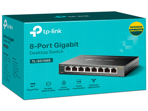 Switch TP-Link TL-SG108S, 8 Puertos RJ-45 10/100/1000Mbps, Color Negro.