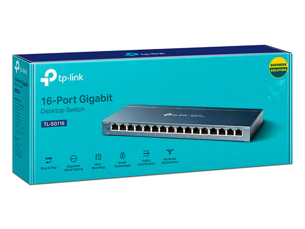 Switch TP-Link de 16 puertos RJ-45 10/100/1000 Mbps.