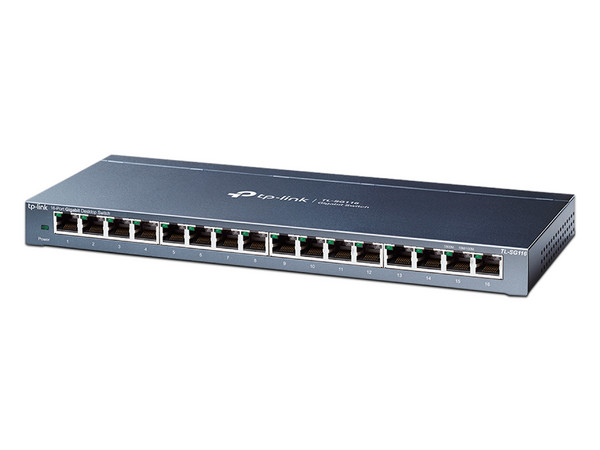 Switch TP-Link de 16 puertos RJ-45 10/100/1000 Mbps.