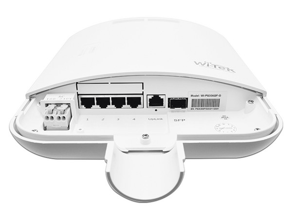 Switch PoE Wi-Tek WIPS306GFO para exterior de  4 puertos Gigabit PoE af/at, 1 puerto Uplink Gigabit y 1 puerto SFP Gigabit, Presupuesto 65W.