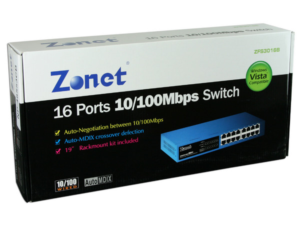 Switch Zonet Full duplex / Half duplex de 16 Puertos 10/100Mbps