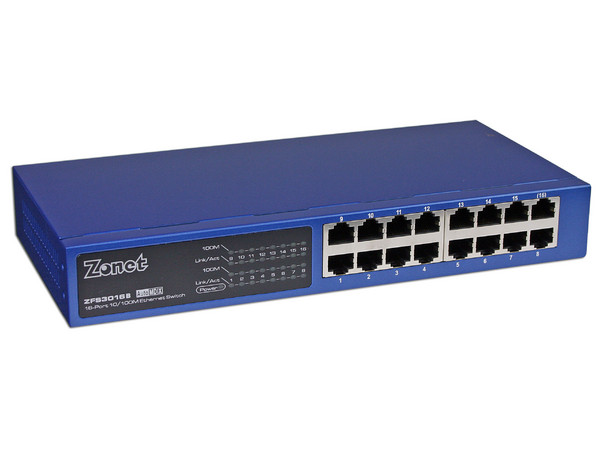 Switch Zonet Full duplex / Half duplex de 16 Puertos 10/100Mbps