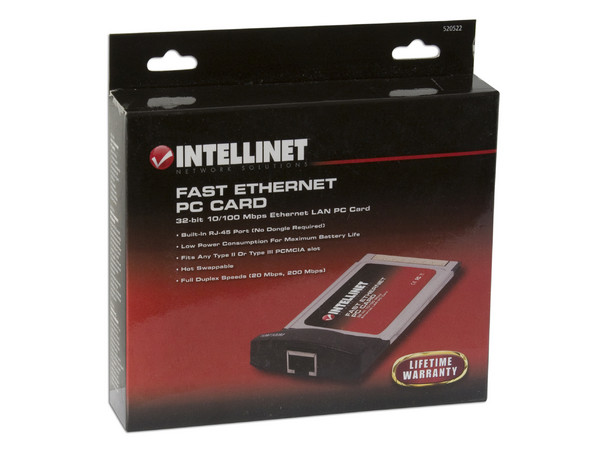 T. de Red INTELLINET para Laptop 10/100Mbps, PC-Card 32 Bits. Cardbus tipo II / III