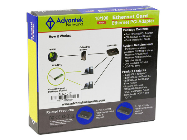 Tarjeta de Red Advantek, 10/100 Ethernet PCI.