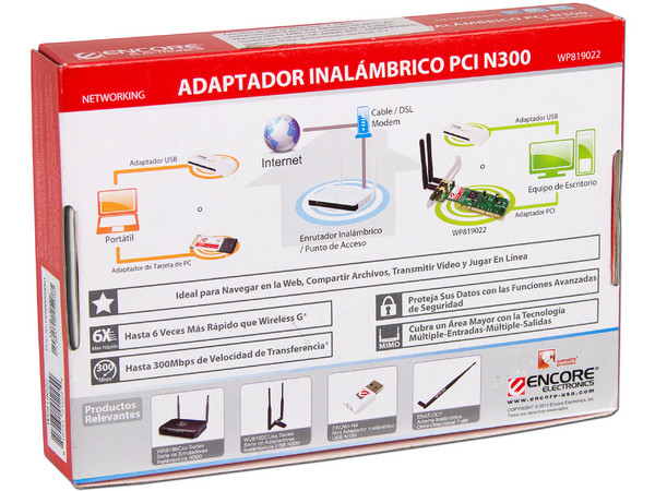 Tarjeta de Red Encore, Inalámbrica IEEE 802.11n, hasta 300Mbps, PCI