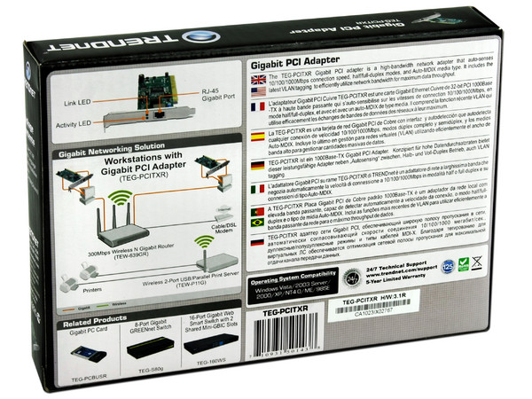Tarjeta de Red TRENDnet Gigabit, 10/100/1000 Ethernet, PCI.