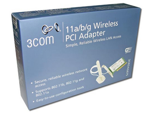 Tarjeta de Red 3COM PCI, Inalámbrica 11 y 54 Mbps (802.11a y 802.11b 802.11g).