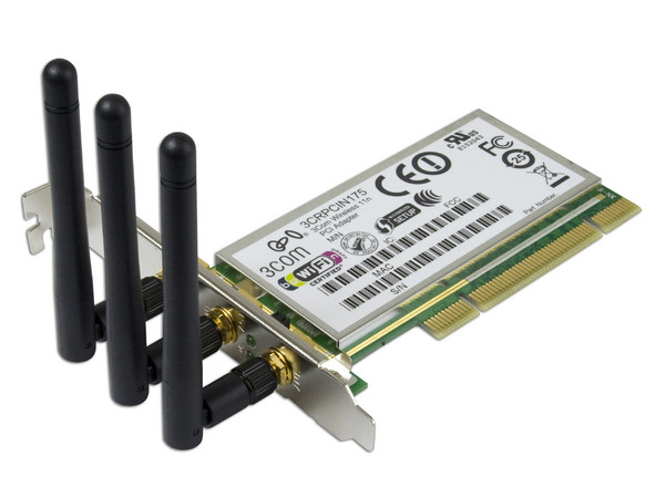 Tarjeta de Red 3COM de 3 Antenas, IEEE 802.11n draft 2.0 /IEEE 802.11b/g, PCI 