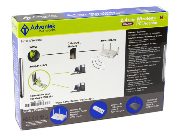 Tarjeta de Red Advantek Networks de 3 Antenas, IEEE 802.11n draft 2.0 /IEEE 802.11b/g, 300Mbps en modo 11n, PCI