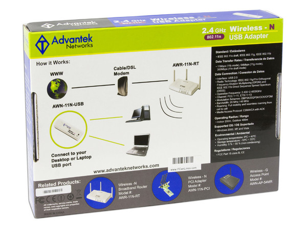 Adaptador  USB Advantek Wireless-N IEEE 802.11n/2.4GHz, 300Mbps