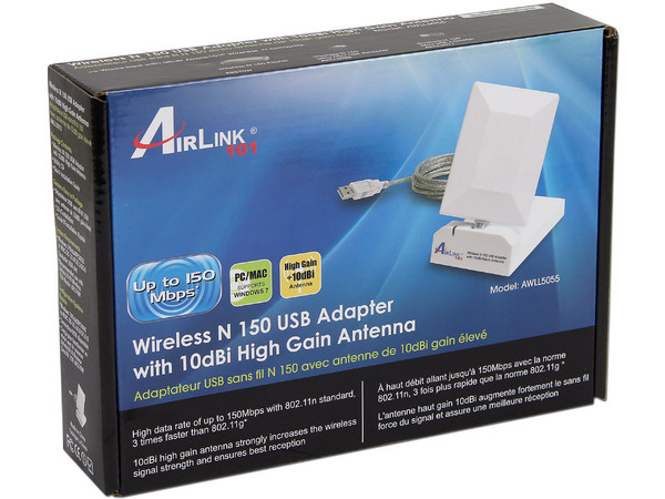 Adaptador Inalámbrico USB AirLink 101 Wireless N 150, 10dbi con Antena Amplificadora