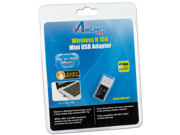 Mini Adaptador USB AirLINK101 Wireless N, hasta 150Mbps.