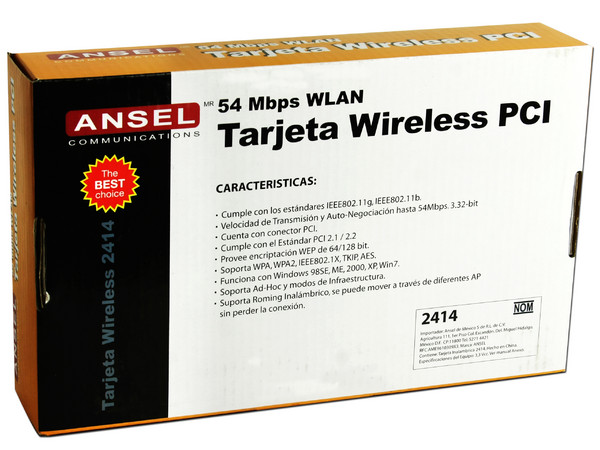 Tarjeta de Red ANSEL, Inalámbrica IEEE 802.11g/b, 54Mbps, PCI 2.2