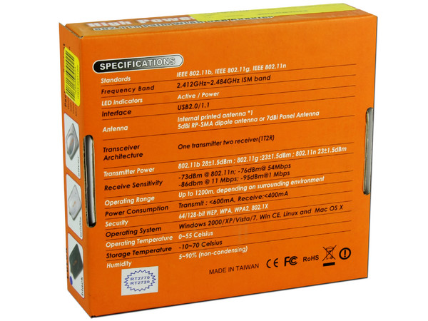 Adaptador Inalámbrico USB Ansel, 802.11b/g/n con Antena Amplificadora