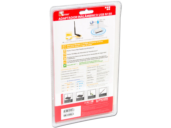  Adaptador Inalámbrico USB Encore N150, con Antena Amplificadora