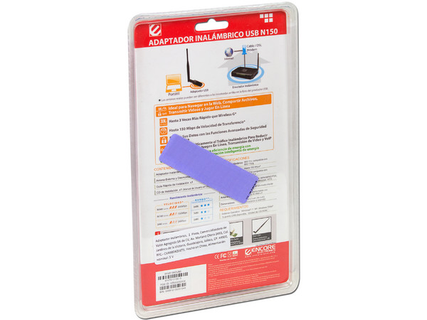 Adaptador Inalámbrico USB Encore N150 con Antena.