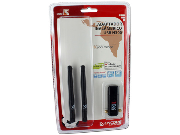 Adaptador Inalámbrico USB Encore N300 con 2 Antenas.