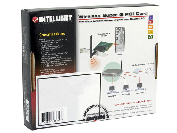 Tarjeta de Red Inalámbrica INTELLINET Super G IEEE 802.11g/b, 108Mbps, PCI