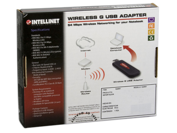 Adaptador USB Intellinet Wireless-G hasta 54Mbps