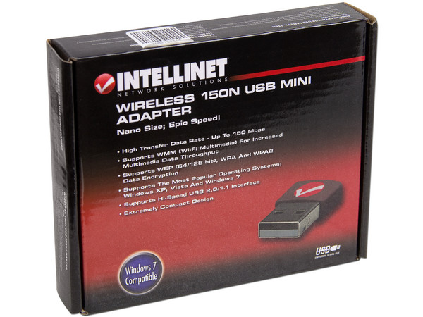 Mini Adaptador Inalámbrico Intellinet  N150, USB.