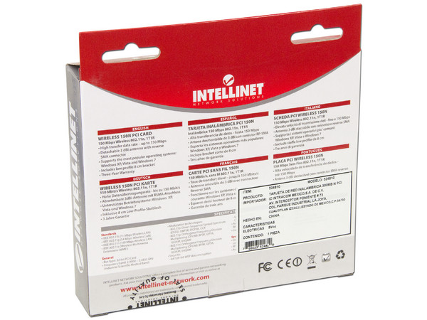 Tarjeta de Red Inalámbrica INTELLINET 150N, IEEE 802.11n, 150Mbps, PCI