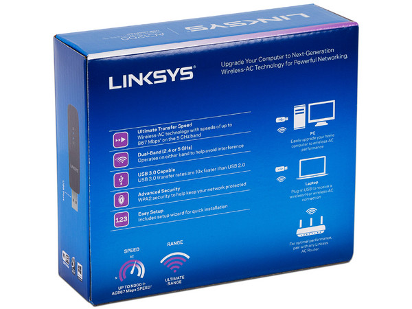 Adaptador Inalámbrico USB Linksys WUSB6300 AC1200 de doble banda, Wireless AC (Wi-Fi 5), hasta 1200Mbps, USB.