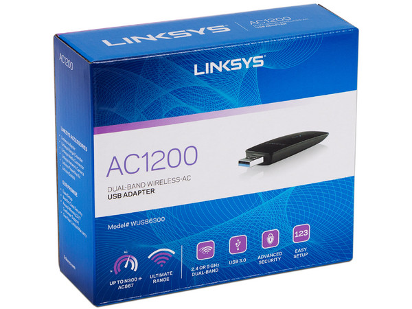 Adaptador Inalámbrico USB Linksys WUSB6300 AC1200 de doble banda, Wireless AC (Wi-Fi 5), hasta 1200Mbps, USB.