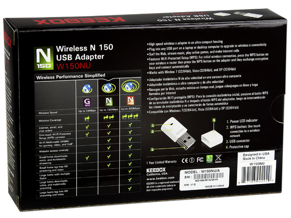 Mini Adaptador USB KEEBOX Wireless N, hasta 150Mbps