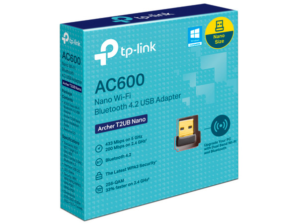 Nano Adaptador Inalámbrico USB TP-Link Archer T2UB, Wireless AC (Wi-Fi 5), Bluetooth 4.2, hasta 433Mbps.
