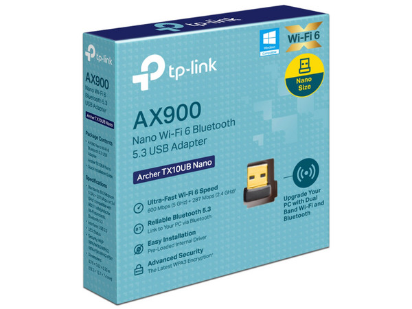 Adaptador USB AX900 Nano, Wi-Fi 6, Bluetooth 5.3, Alta Velocidad, Hasta 900 Mbps (287 Mbps 2.4 GHz, 600 Mbps 5 GHz).