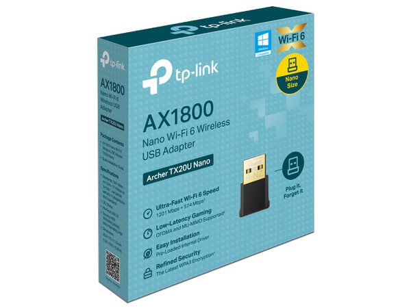 Adaptador USB Inalámbrico TP-Link AX1800 Archer TX20U Nano, Conectividad Wi-Fi 6 de alta velocidad, ,diseño compacto.