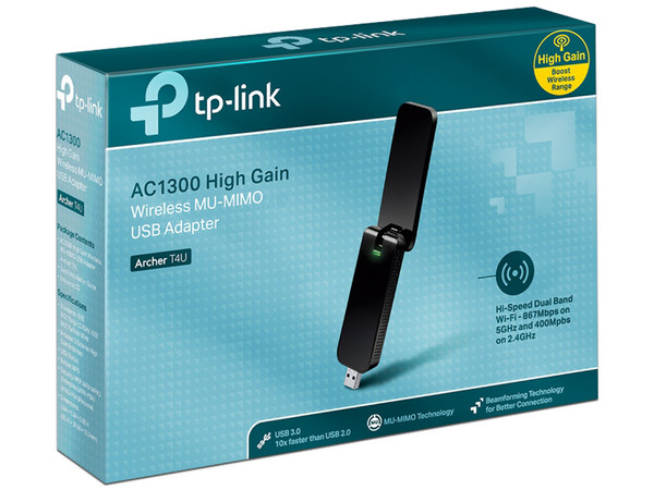 Adaptador Inalámbrico USB 3.0 TP-Link Archer T4U, AC1200 Banda Dual 2.4Ghz, 5 Ghz, hasta 867Mbps.