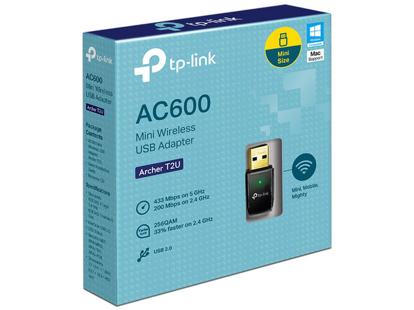 Adaptador Inalámbrico USB TP-Link ARCHER T2U AC600, Doble Banda, Wireless AC (Wi-Fi 5), hasta 600Mbps, USB.