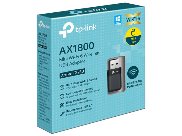 Adaptador USB TP-Link Archer TX23U, Doble Banda, Wireless AX1800 (Wi-Fi 6), Hasta 1800Mbps, USB. Color Negro.