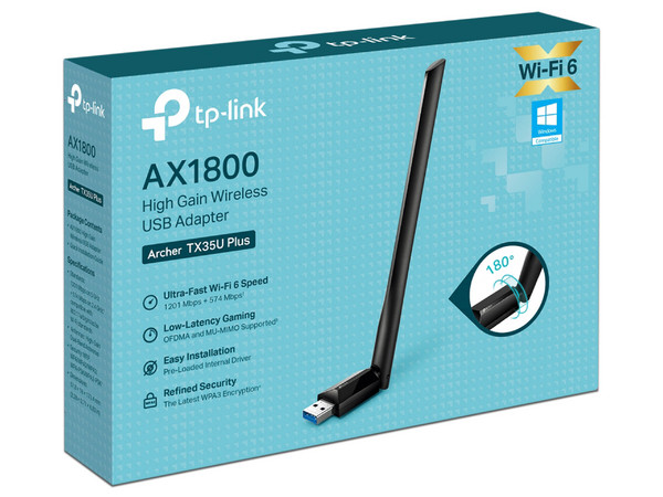 Adaptador USB Wi-Fi TP-Link Archer TX35U Plus, AX1800, Dual Band, Antenas Alta Ganancia, USB 3.0, Seguridad WPA3.