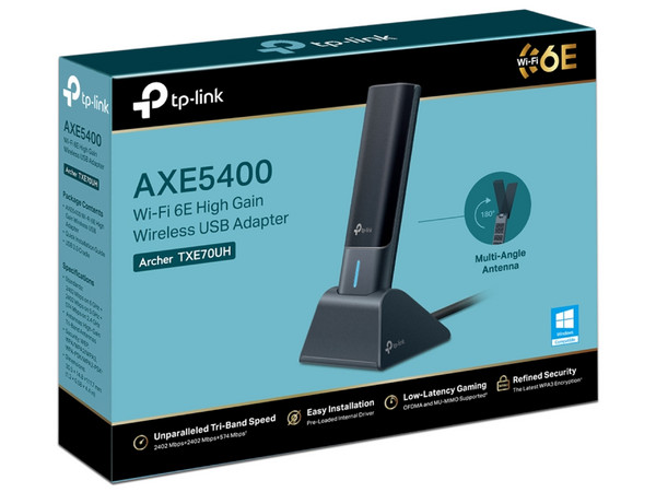 Adaptador Inalámbrico USB TP-Link Archer TXE70UH de doble banda, Wireless AX (Wi-Fi 6E), hasta 2402Mbps, Color Negro.
