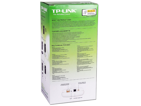 CPE Inalámbrico externo TP-Link de Alta Potencia a 2.4GHz, antena de polarización dual de 12dBi.