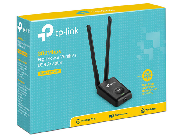 Adaptador Inalámbrico de alta potencia TP-Link TL-WN8200ND, Wireless N (Wi-Fi 4), hasta 300 Mbps, doble antena de alta ganancia, USB.