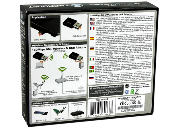 Mini Adaptador USB TRENDnet Wireless N, hasta 150Mbps