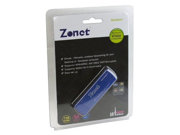 Adaptador Zonet USB 802.11G Wireless, 54Mbps, hasta 100mts.