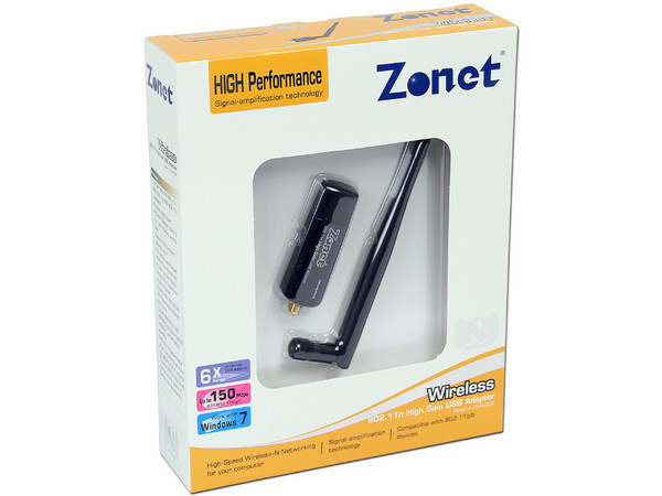 Adaptador Inalámbrico Zonet USB 802.11n con Antena Amplificadora.