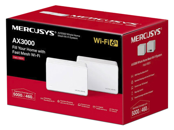 Sistema Wi-Fi en Malla Mercusys Halo H80X, AX3000 Wireless AX (Wi-Fi 6), 3000Mbps, (Paquete de 2).