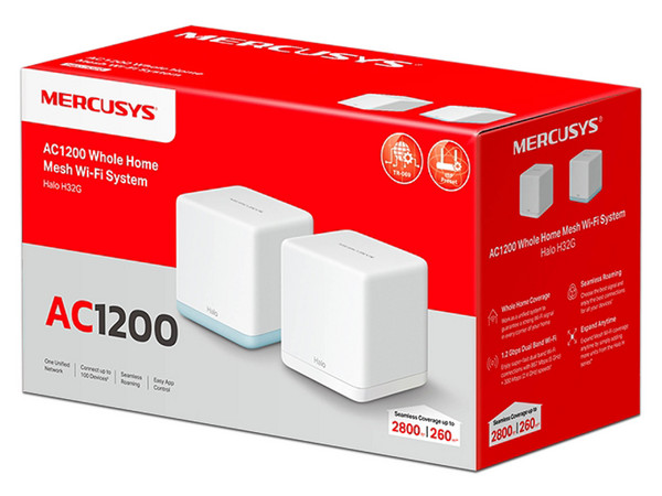 Sistema Wi-Fi Mesh Mercusys Halo H32G, AC1200, Cobertura 320 m, Dual Band, 2 Pack.