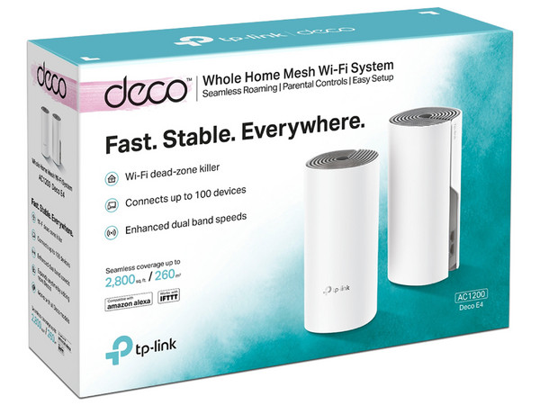 Sistema de Wi-Fi en Malla TP-Link Deco E4, de doble banda Wireless AC (Wi-Fi 5), hasta 1167 Mbps. (2 Piezas).