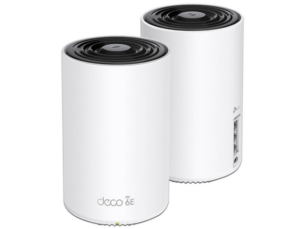 Kit 2 Routers Mesh Wi-Fi 6E AX5400, Doble Banda, 3 Puertos Gigabit, 4 Antenas Internas, App Deco, Protección HomeShield.
