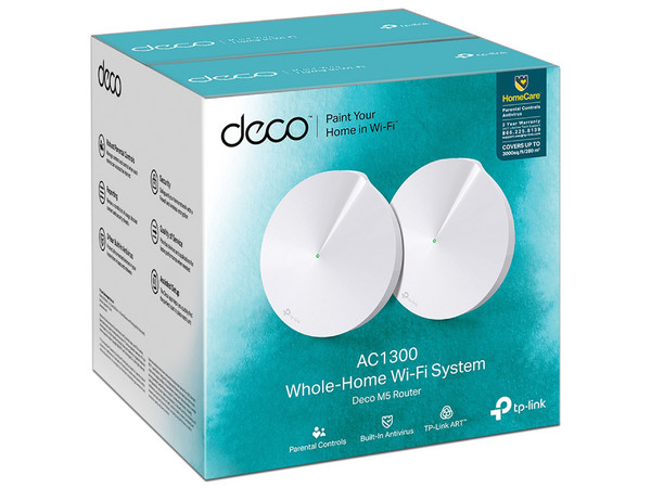 Sistema de Wi-Fi en Malla TP-LINK DECO M5, Doble banda 2.4GHz y 5GHz, Wireless AC (Wi-Fi 5), hasta 1267Mbps, 2 Piezas.