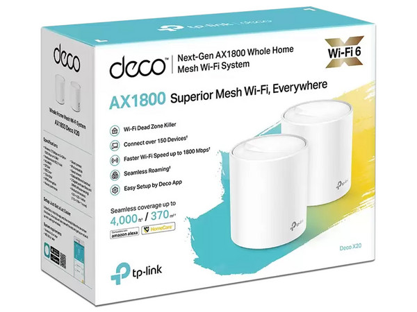 Sistema de Wi-Fi en Malla TP-Link AX1800 Deco X20, Wireless AX (Wi-Fi 6), hasta 1800 Mbps (2 Piezas)