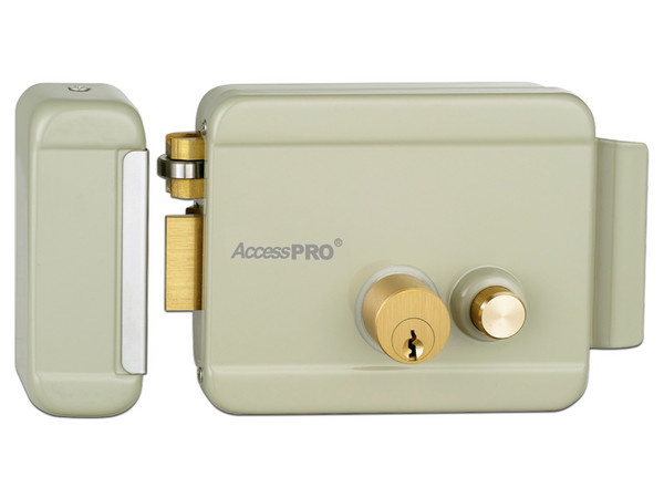 Cerradura Eléctrica AccessPRO ACCESSRIMBL con botón de salida, 12V, 2.5A, Izquierda, Incluye Llave, Uso Exterior.